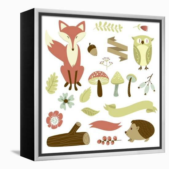 Autumn Forest, Woodland Animals, Flowers and Ribbons-Alisa Foytik-Framed Stretched Canvas