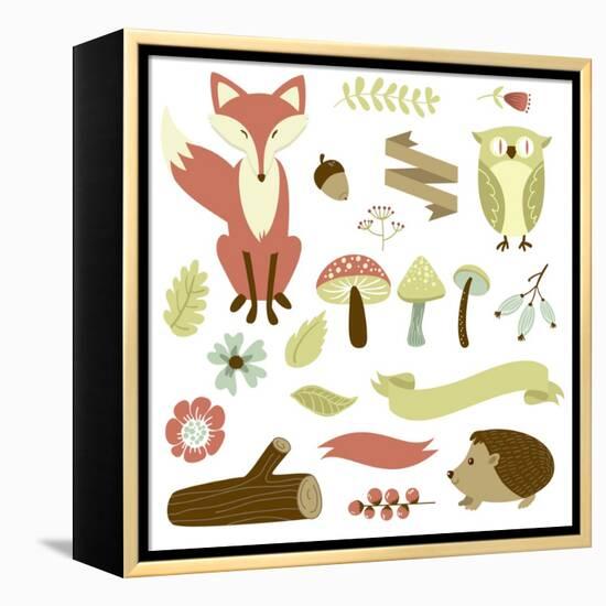 Autumn Forest, Woodland Animals, Flowers and Ribbons-Alisa Foytik-Framed Stretched Canvas