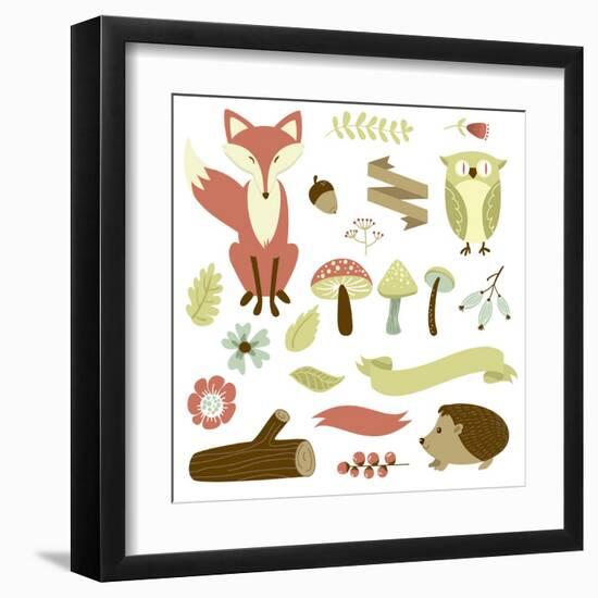 Autumn Forest, Woodland Animals, Flowers and Ribbons-Alisa Foytik-Framed Art Print