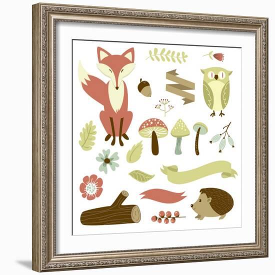 Autumn Forest, Woodland Animals, Flowers and Ribbons-Alisa Foytik-Framed Art Print