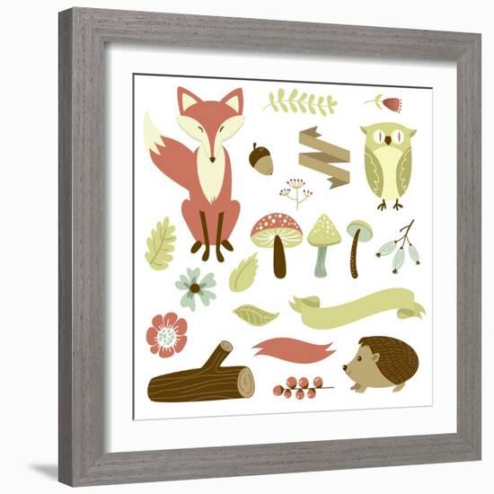 Autumn Forest, Woodland Animals, Flowers and Ribbons-Alisa Foytik-Framed Art Print