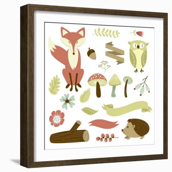 Autumn Forest, Woodland Animals, Flowers and Ribbons-Alisa Foytik-Framed Art Print
