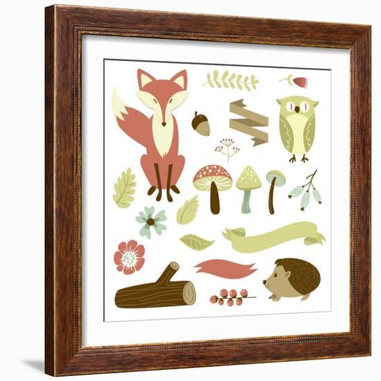 Autumn Forest, Woodland Animals, Flowers and Ribbons-Alisa Foytik-Framed Art Print