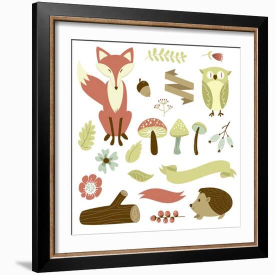 Autumn Forest, Woodland Animals, Flowers and Ribbons-Alisa Foytik-Framed Art Print