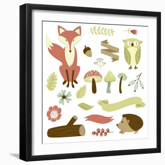 Autumn Forest, Woodland Animals, Flowers and Ribbons-Alisa Foytik-Framed Art Print