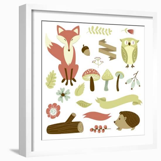 Autumn Forest, Woodland Animals, Flowers and Ribbons-Alisa Foytik-Framed Art Print