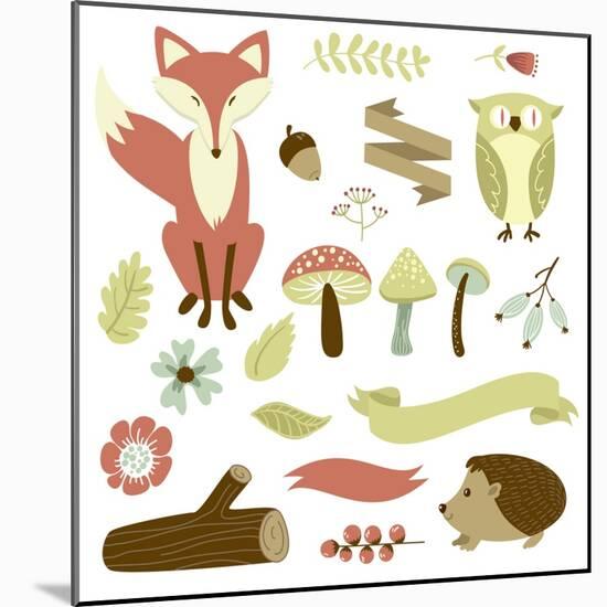 Autumn Forest, Woodland Animals, Flowers and Ribbons-Alisa Foytik-Mounted Art Print