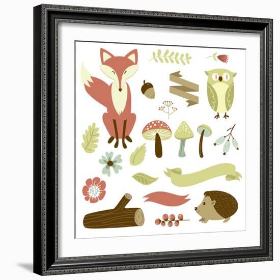 Autumn Forest, Woodland Animals, Flowers and Ribbons-Alisa Foytik-Framed Art Print