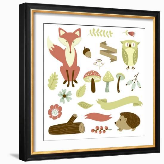 Autumn Forest, Woodland Animals, Flowers and Ribbons-Alisa Foytik-Framed Art Print