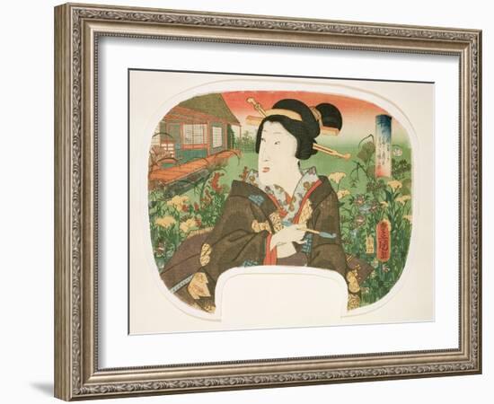 Autumn, Hanayashiki: a Geisha with a Pipe-Utagawa Kunisada-Framed Giclee Print