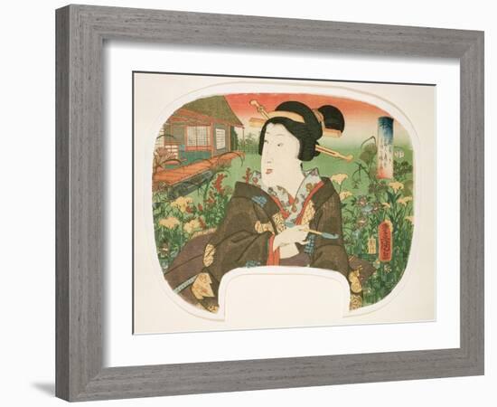 Autumn, Hanayashiki: a Geisha with a Pipe-Utagawa Kunisada-Framed Giclee Print