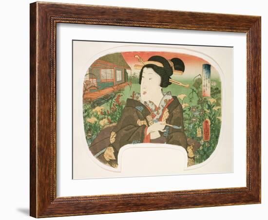 Autumn, Hanayashiki: a Geisha with a Pipe-Utagawa Kunisada-Framed Giclee Print