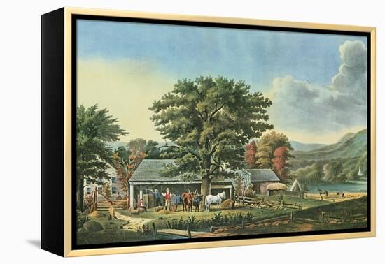 Autumn in New England - Cider Making, 1866-Currier & Ives-Framed Premier Image Canvas