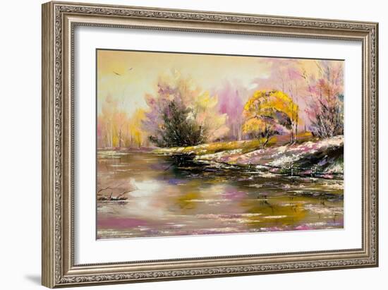 Autumn Landscape With Snow And The River-balaikin2009-Framed Art Print