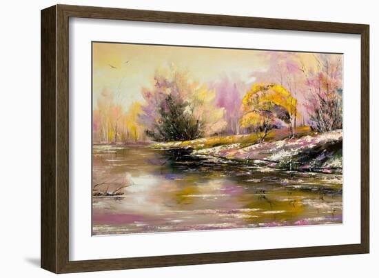 Autumn Landscape With Snow And The River-balaikin2009-Framed Art Print