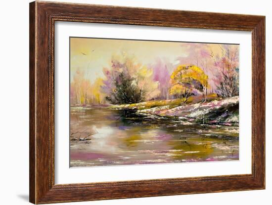 Autumn Landscape With Snow And The River-balaikin2009-Framed Art Print