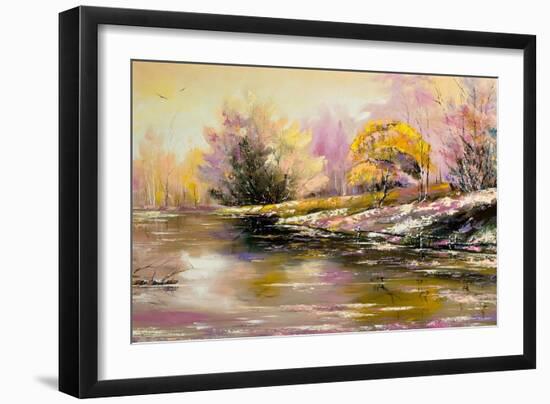 Autumn Landscape With Snow And The River-balaikin2009-Framed Art Print