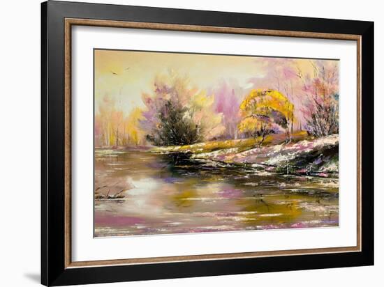 Autumn Landscape With Snow And The River-balaikin2009-Framed Art Print