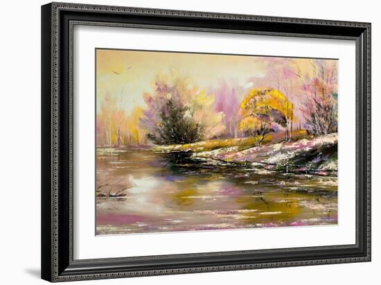 Autumn Landscape With Snow And The River-balaikin2009-Framed Art Print