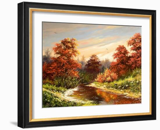 Autumn Landscape With The River-balaikin2009-Framed Art Print