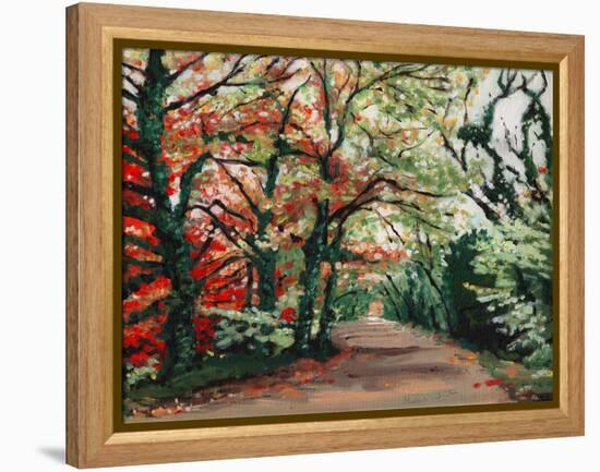 Autumn Lane, 2008, (Oil on Canvas)-Helen White-Framed Premier Image Canvas