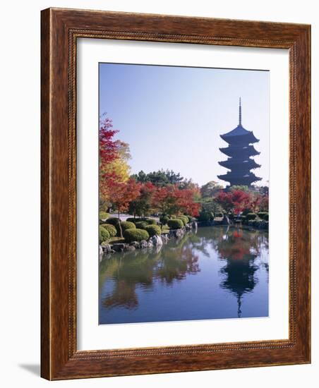 Autumn Leaves and Five-Story Pagoda, Toji Temple (Kyo-O-Gokoku-Ji), Kyoto, Honshu, Japan-null-Framed Photographic Print