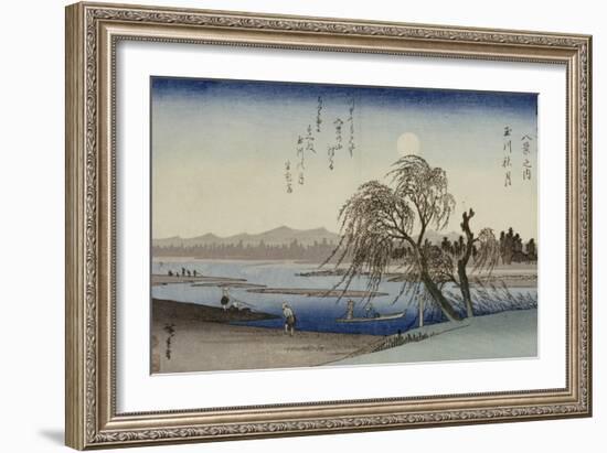 Autumn Moon Over Tama River-Ando Hiroshige-Framed Giclee Print