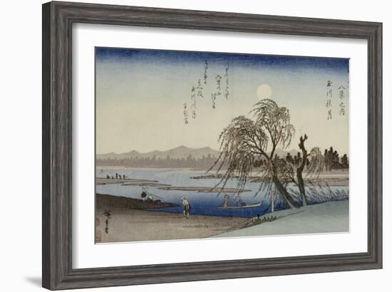 Autumn Moon Over Tama River-Ando Hiroshige-Framed Giclee Print