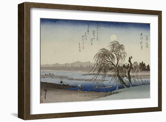 Autumn Moon Over Tama River-Ando Hiroshige-Framed Giclee Print