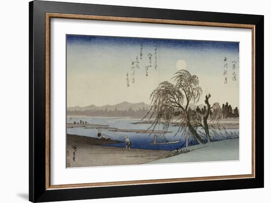 Autumn Moon Over Tama River-Ando Hiroshige-Framed Giclee Print