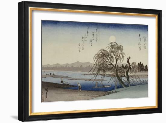 Autumn Moon Over Tama River-Ando Hiroshige-Framed Giclee Print