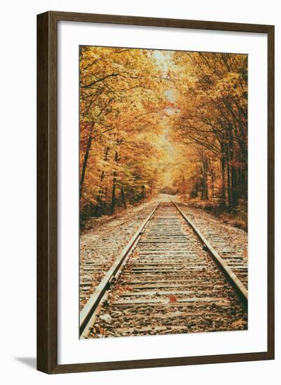 Autumn Railroad, New Engalnd Fall Foilage-Vincent James-Framed Photographic Print