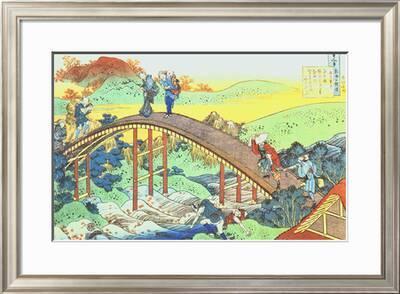 Autumn Red Sycamore Leaves On The River Tatsuta Farmers And A Couple With Child Crossing A Bridge Giclee Print Katsushika Hokusai Art Com