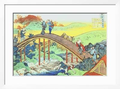 Autumn Red Sycamore Leaves On The River Tatsuta Farmers And A Couple With Child Crossing A Bridge Giclee Print Katsushika Hokusai Art Com