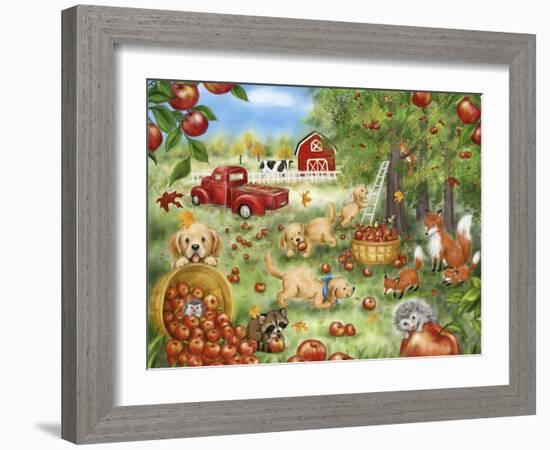 Autumn Scene with Dogs and Animals-MAKIKO-Framed Giclee Print