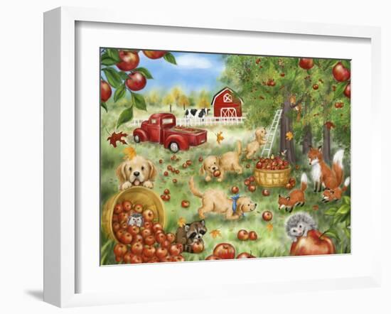 Autumn Scene with Dogs and Animals-MAKIKO-Framed Giclee Print