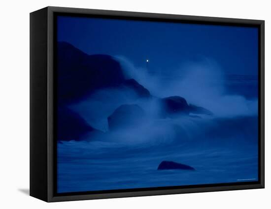 Autumn Storm, a Nor'easter, Surrounding the Lighthouse on Thacher Island at Night-Leonard Mccombe-Framed Premier Image Canvas