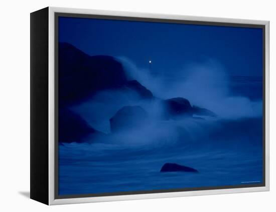 Autumn Storm, a Nor'easter, Surrounding the Lighthouse on Thacher Island at Night-Leonard Mccombe-Framed Premier Image Canvas