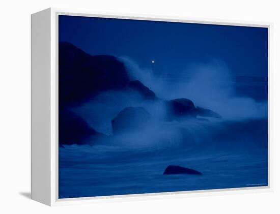 Autumn Storm, a Nor'easter, Surrounding the Lighthouse on Thacher Island at Night-Leonard Mccombe-Framed Premier Image Canvas