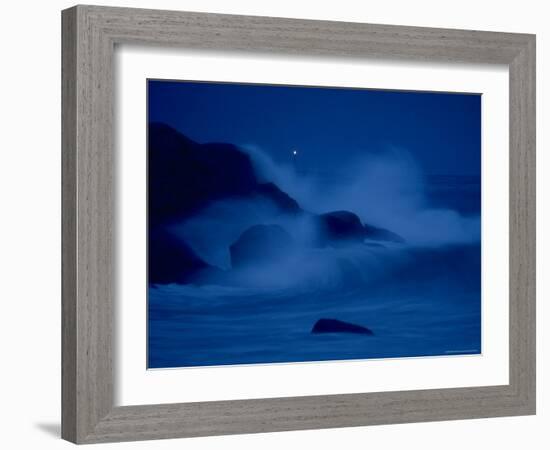 Autumn Storm, a Nor'easter, Surrounding the Lighthouse on Thacher Island at Night-Leonard Mccombe-Framed Photographic Print