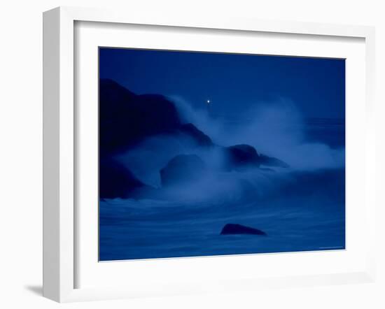 Autumn Storm, a Nor'easter, Surrounding the Lighthouse on Thacher Island at Night-Leonard Mccombe-Framed Photographic Print