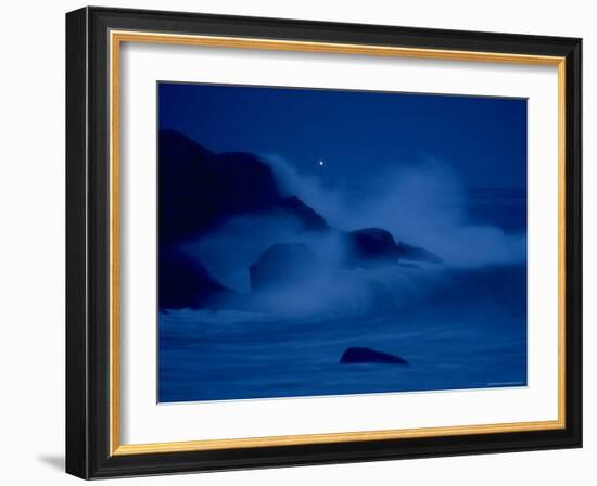 Autumn Storm, a Nor'easter, Surrounding the Lighthouse on Thacher Island at Night-Leonard Mccombe-Framed Photographic Print