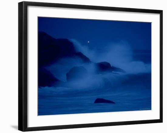 Autumn Storm, a Nor'easter, Surrounding the Lighthouse on Thacher Island at Night-Leonard Mccombe-Framed Photographic Print