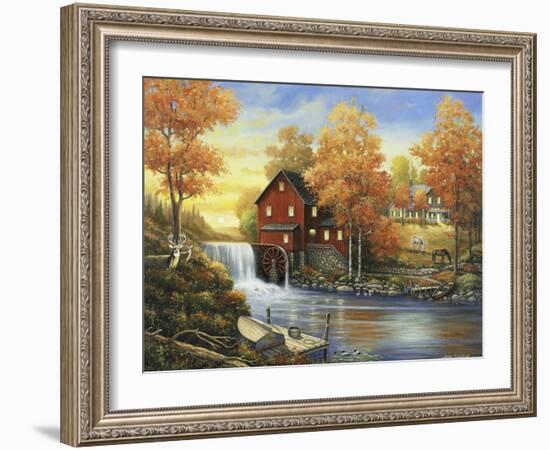 Autumn Sunset at the Old Mill-John Zaccheo-Framed Giclee Print