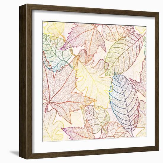 Autumn Transparent Maple Leaves Pattern Background. Colored Art Vector Autumn Leaves Pattern. Fabri-Julia Snegireva-Framed Art Print