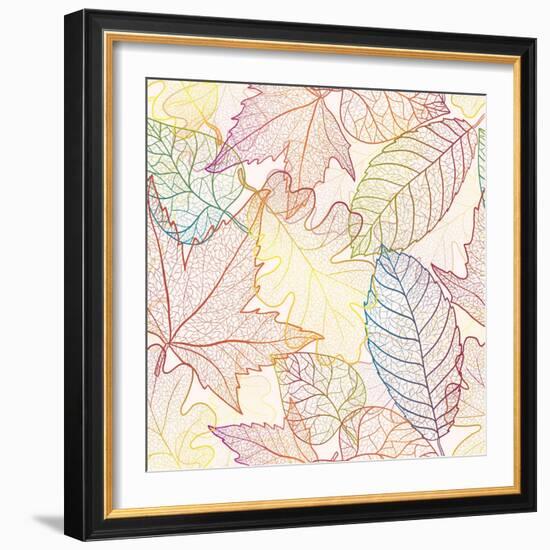 Autumn Transparent Maple Leaves Pattern Background. Colored Art Vector Autumn Leaves Pattern. Fabri-Julia Snegireva-Framed Art Print