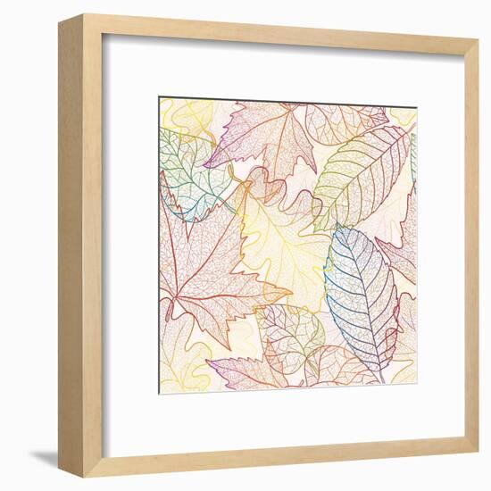 Autumn Transparent Maple Leaves Pattern Background. Colored Art Vector Autumn Leaves Pattern. Fabri-Julia Snegireva-Framed Art Print