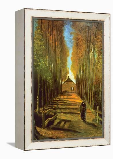 Autumn Tree Lined Lane Leading To a Farm House-Vincent van Gogh-Framed Stretched Canvas