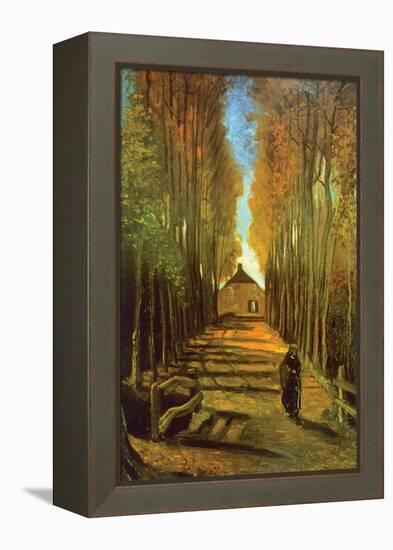 Autumn Tree Lined Lane Leading To a Farm House-Vincent van Gogh-Framed Stretched Canvas