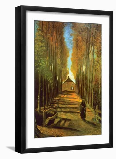 Autumn Tree Lined Lane Leading To a Farm House-Vincent van Gogh-Framed Art Print